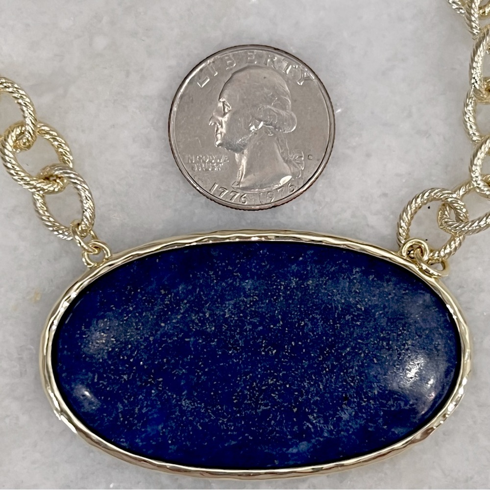 Lapis Lazuli Oval Pendant Fancy Chain Necklace - Picture 12 of 12